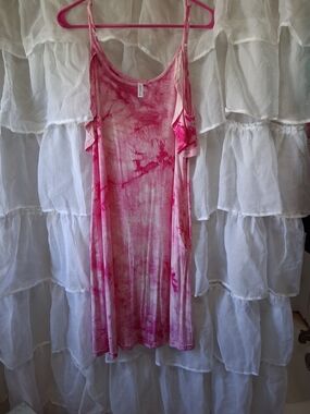 Cold-Shoulder Tie-Dye Pink Slip Dress